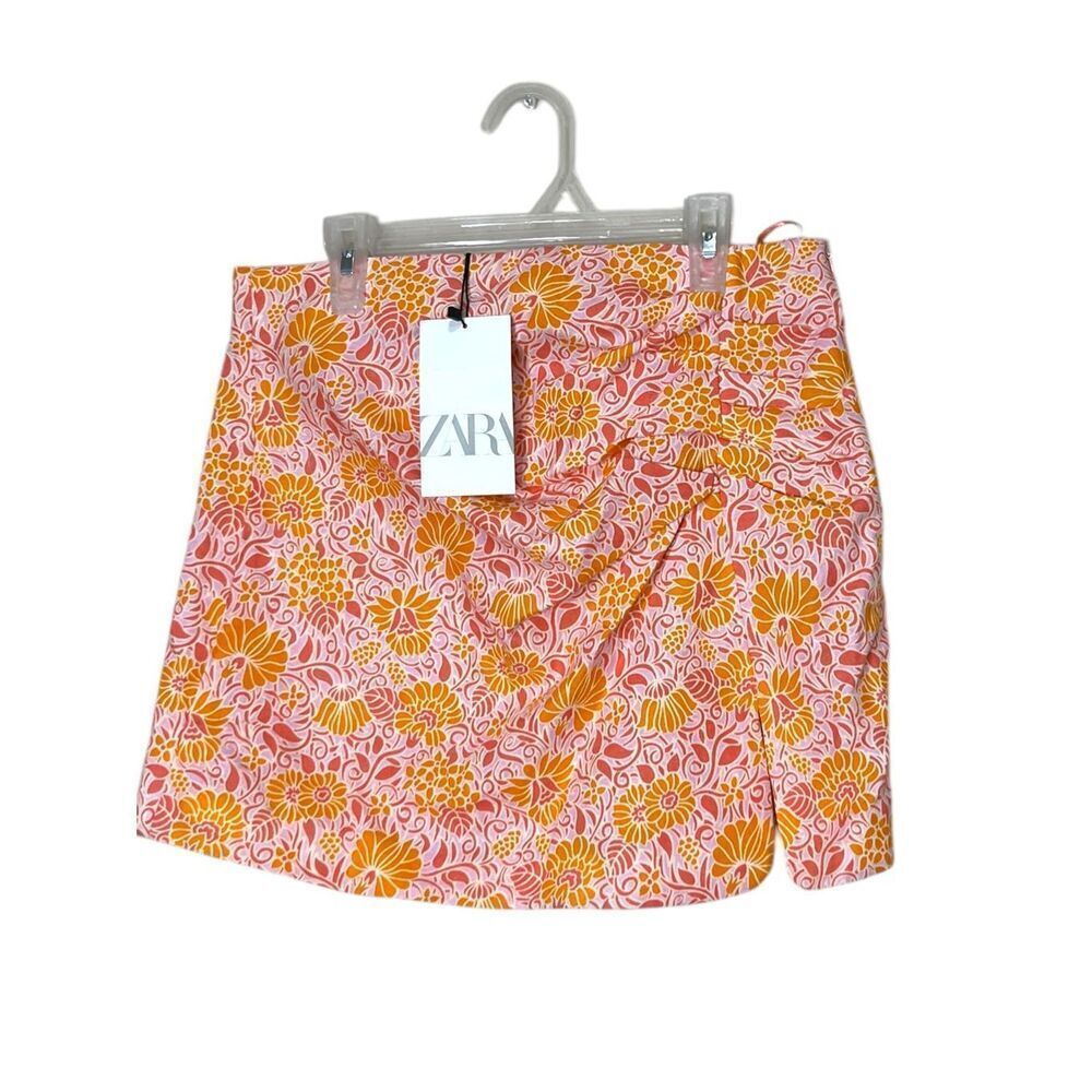 Zara - Linen Blend Floral Mini Skirt Orange‎ / Pink Womens sz Medium NWT